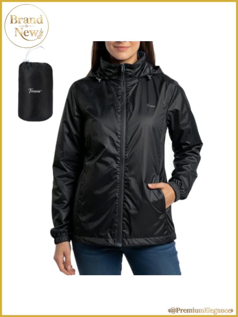 Packable Waterproof Lightweight Nylon Rain Jacket Windproof Hooded
